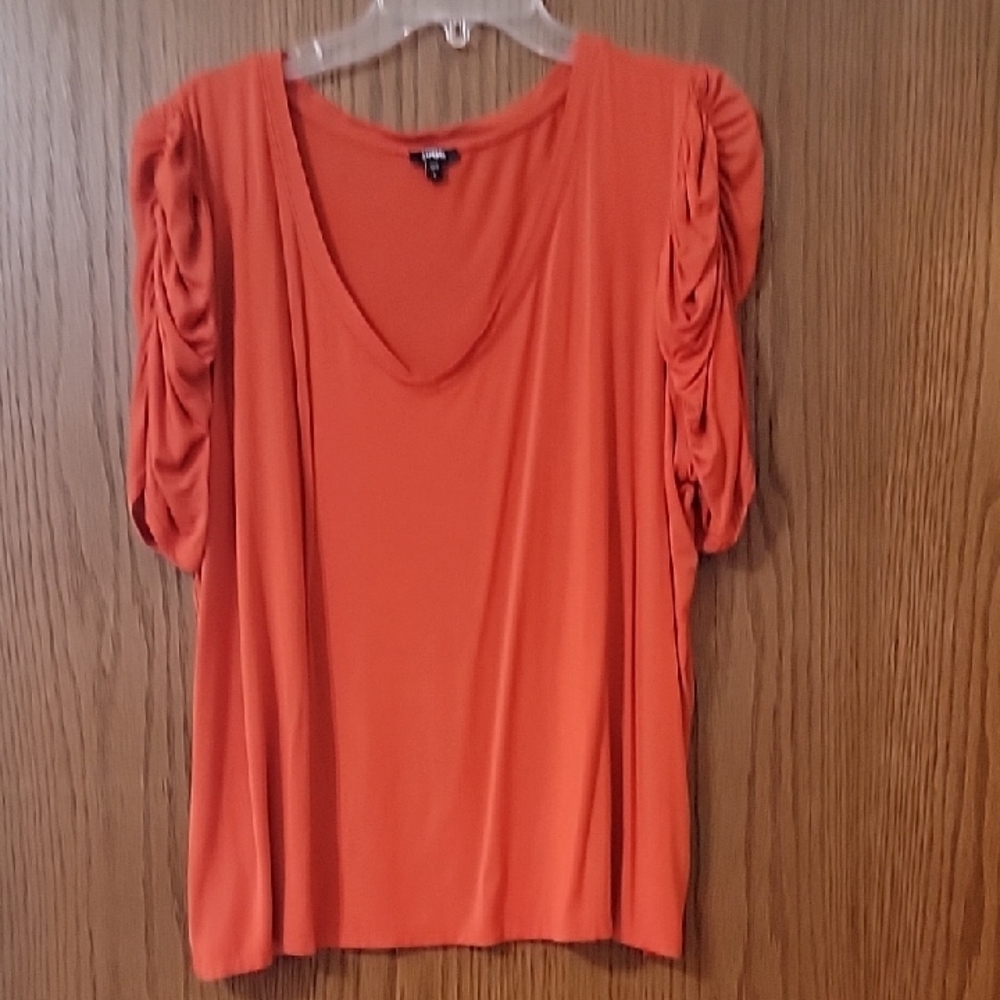 Express Bold Orange Ruched Sleeve Blouse